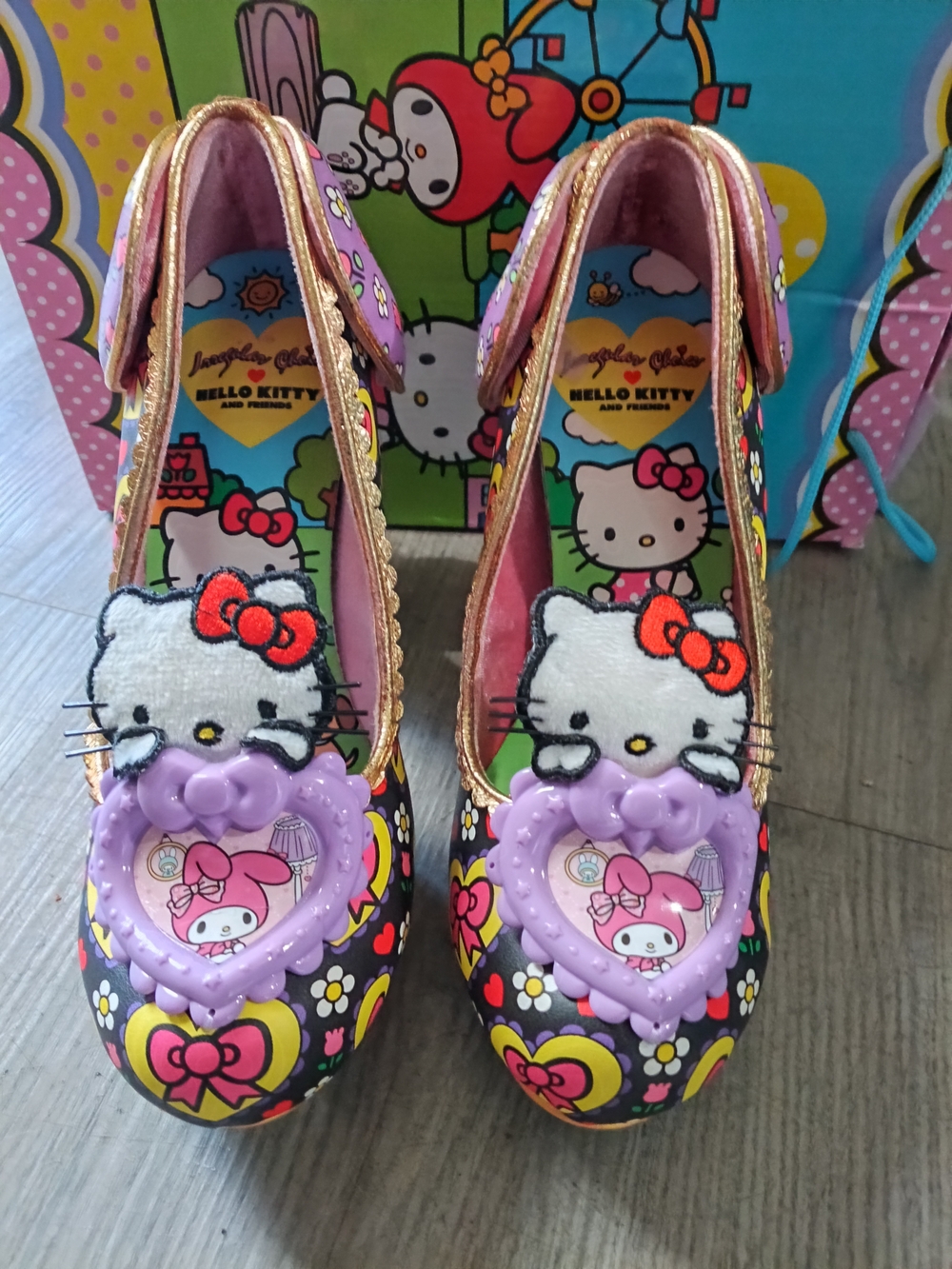 Irregular Choice Hello Kitty Black Pink Purple Bow Accent Heels